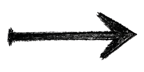 Chalk bold black arrow indicating direction on white, cut out transparent