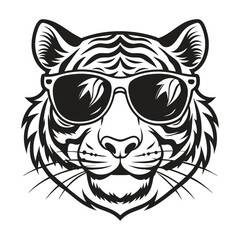 Obraz premium Tiger with glasses isolated white background