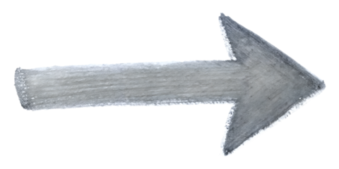 A gray arrow pointing right drawn in chal, cut out transparent
