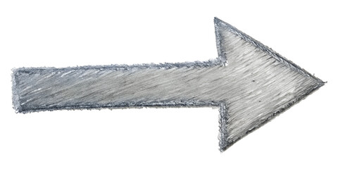 Simple gray arrow drawn with pencil pointing to the right, cut out transparent