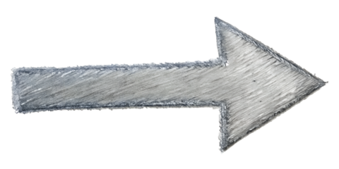 Simple gray arrow drawn with pencil pointing to the right, cut out transparent