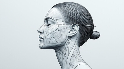Elegant profile illustration showcasing human facial anatomy in a minimalist and artistic style.