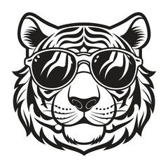 Obraz premium Tiger with glasses isolated white background
