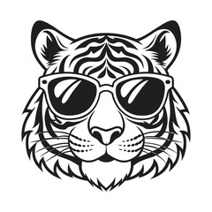 Obraz premium Tiger with glasses isolated white background
