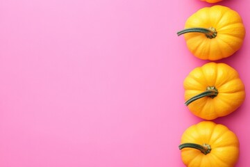 Colorful pumpkins on vibrant pink background for autumn