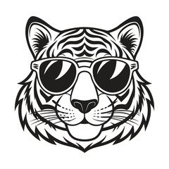 Obraz premium Tiger with glasses isolated white background