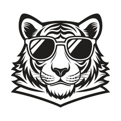 Obraz premium Tiger with glasses isolated white background