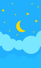 Obraz premium A cartoon of a night sky with a crescent moon and stars