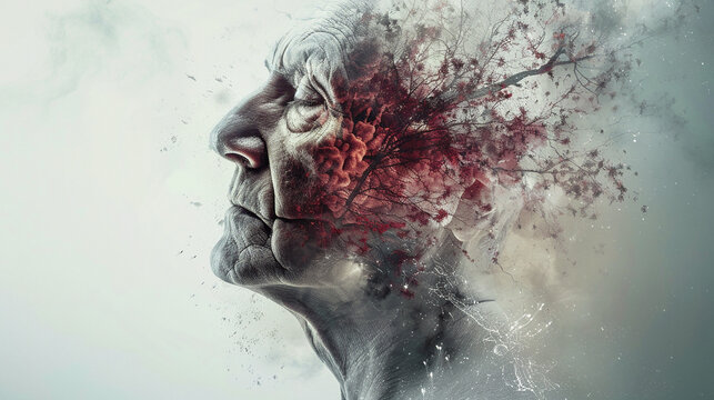 portrait of a aged  person with effect of losing brain
