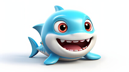 Fototapeta premium Cute Baby Shark Working with Laptop and Reading