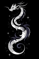 Obraz premium Black and White Dragon with Stars in the Background