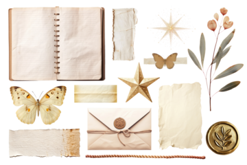 PNG vintage paper collage element set, transparent background