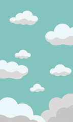 A cartoonstyle illustration depicting white clouds set against a blue sky
