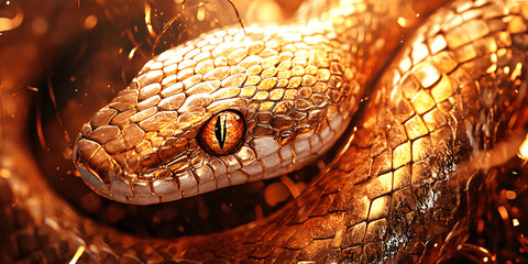 image of a golden snake, Generative AI.