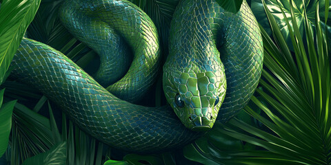 Fototapeta premium green snake, Generative AI.