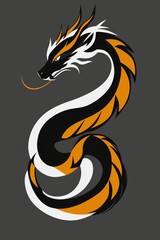 Abstract Black, Orange and White Dragon Illustration