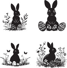 Easter Rabbits and Eggs Silhouette