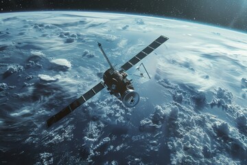 A futuristic military satellite monitoring enemy movements from space, AI generated