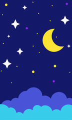 Naklejka premium A cartoon of a night sky with a crescent moon and stars