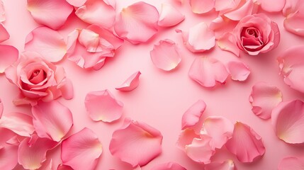 Fototapeta premium Soft pink background with various pink petals of roses