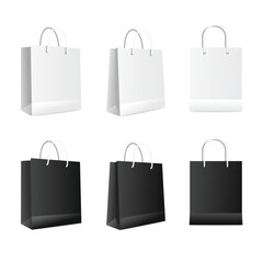 Black and White Paper Shopping Bag Set. Vector