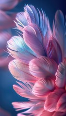 Fototapeta premium Iridescent pastel colors, close up of white iridescence feathers, wallpaper, soft pastels, pink blue purple