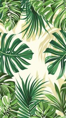 Luxury Nature green background vector. Floral pattern, Tropical plant line arts, Vector illustration