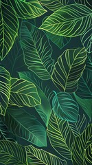 Luxury Nature green background vector. Floral pattern, Tropical plant line arts, Vector illustration