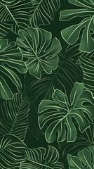 Luxury Nature green background vector. Floral pattern, Tropical plant line arts, Vector illustration