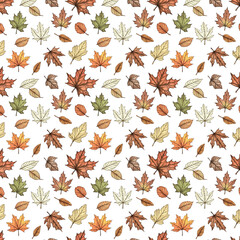 Watercolor fall leaves autumn pattern illustration wallpaper, Generative AI