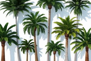 Fototapeta premium Vibrant Three-Dimensional Palm Trees on Bright White Background