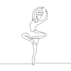 Ballerina Minimalist One Line Drawing. Woman Dance Continuous Single Line Illustration. Ballet Modern Minimalist Drawing. Woman Ballerina Vector One Line Illustration