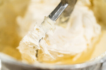 Creamy Buttercream Frosting Whipped in Stand Mixer Bowl