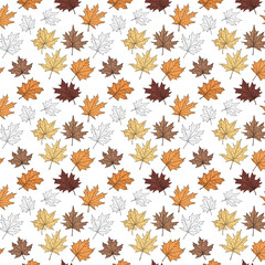 Fototapeta premium Watercolor fall leaves autumn pattern illustration wallpaper, Generative AI