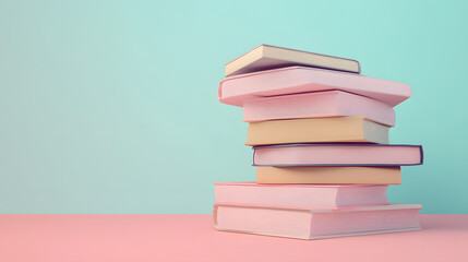 Fototapeta premium Tall stack of books in Pastel colors on the solid background. abstract 3D illustration, concept for education or school
