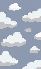 A vibrant cartoon illustration featuring fluffy clouds in a clear blue sky