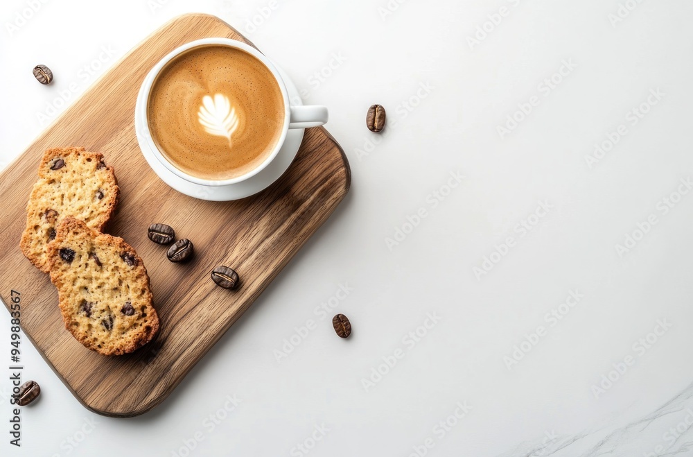 Poster Coffee Break with Latte and Biscuits