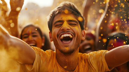 The vibrant celebration around them reflects the joy of cultural immersion alongside professional freedom. Culture, Freedom, Love, Creation