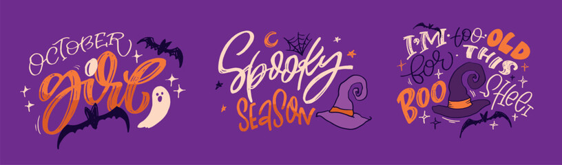 Naklejka premium Happy Halloween vibe. Cute hand drawn doodle lettering quote. Lettering for t-shirt design, mug print, bag print, clothes fashion. 100% hand drawn vector image.