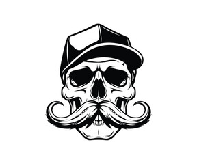 Fototapeta premium Skull with big mustache and wearing a cap vector