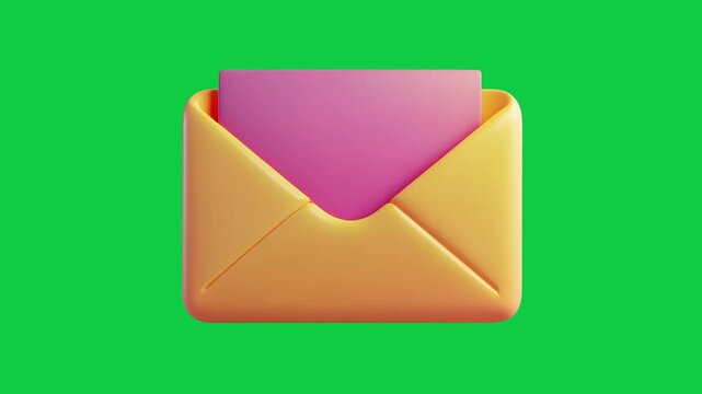 3D Icon Animation Open Envelope with Letter on Green Screen