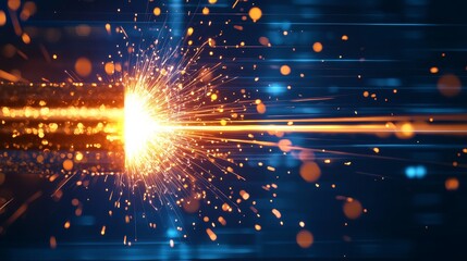 Obraz premium Laser beam cutting, visualizing precision slicing through metals, plastics, and other materials with focused energy