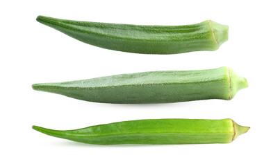 okras isolated on the white backgroud.; Green okra for .Beta-carotene ,Corophil food.on transparent.