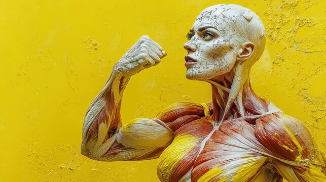 ealistic photo full color dramatic of female X-Men mutant heavily annotated bulging sweating muscles