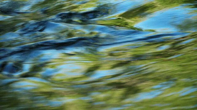 Close-up of flowing water. The flow of water. Forest river. A water stream. The inflow of fresh water.