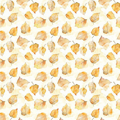 Fototapeta premium Watercolor fall leaves autumn pattern illustration wallpaper, Generative AI