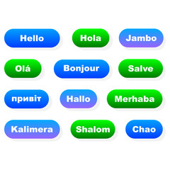 set of pop-up bubbles with hello in different languages. text inscriptions. Vector illustration