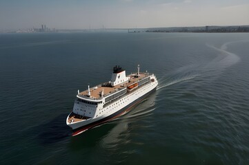 Obraz premium White Ferry Boat Sailing Serene Waters Under Clear Skies