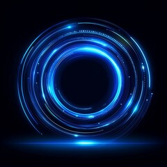 Abstract glowing circle lines on dark blue background. Geometric stripe line art design