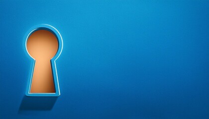 House key hole and empty blue background, buy or rent an apartment